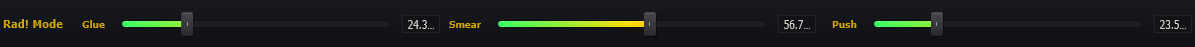 Rad! Mode bar showing Glue, Smear, and Push controls with adjustable sliders