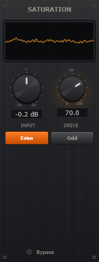 Saturation module with input, drive, even/odd harmonic controls and bypass