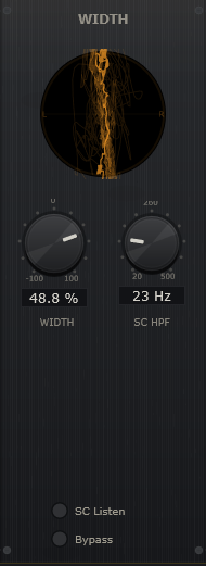 Stereo Width module with width percentage and sidechain HPF controls